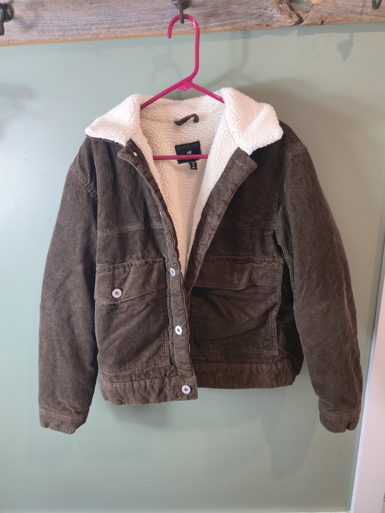 H&M Jackets & Blazers - H&M Cream Sherpa-Lined Jacket with Brown Trim